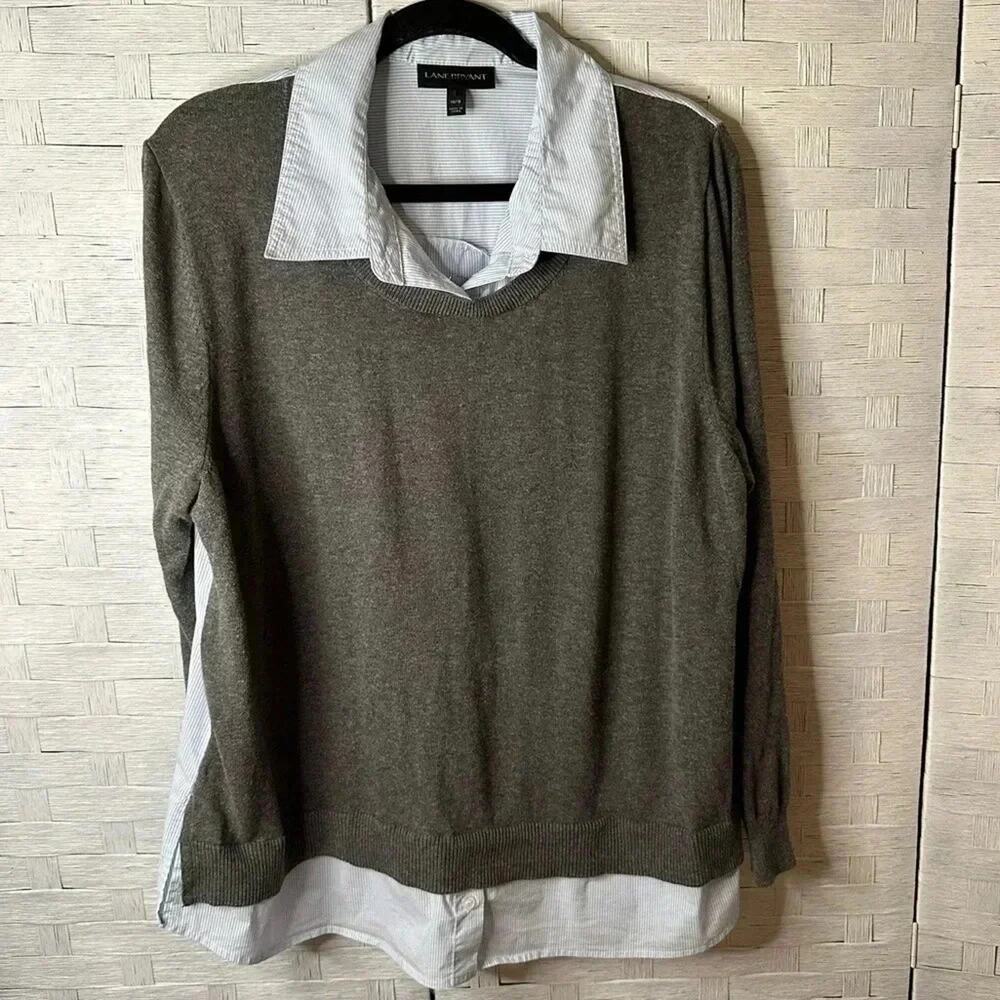 Lane Bryant Womens Sweater shirt gray blue Y2K style Plus Size